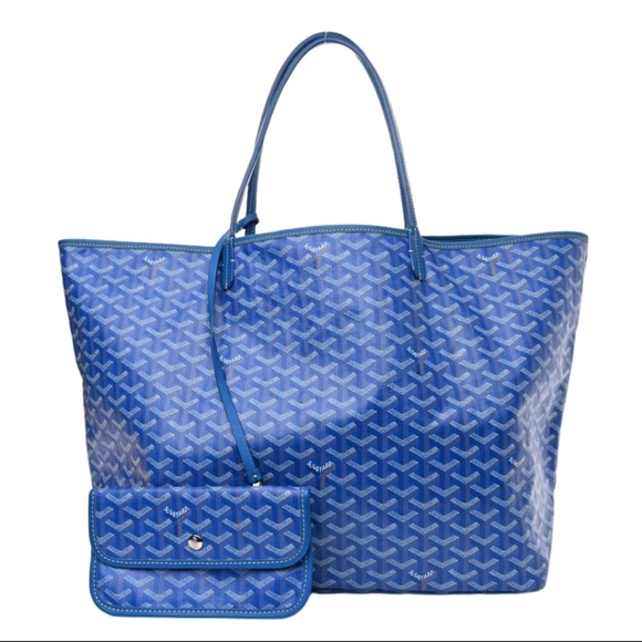 Goyard Handbags - Goyard Blue Chevron St. Louis GM Tote with Pouch